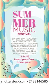 summer music festival poster template with abstract tropical sea wave vibes background vector illustration. 