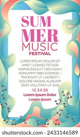 summer music festival poster template with abstract tropical sea wave vibes background vector illustration. 