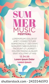 summer music festival poster template with abstract tropical sea wave vibes background vector illustration. 