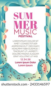 summer music festival poster template with abstract tropical sea wave vibes background vector illustration. 