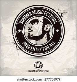 summer music festival stamp on textured background, which is made from several transparent layers for a worn, rubbed effect, therefore saved in eps 10