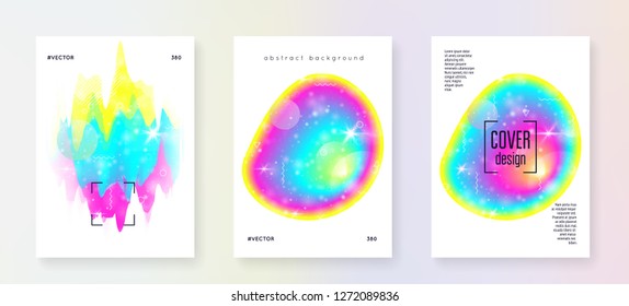 Summer music. Fluid holographic gradient shape and line. Dynamic magazine layout set for disco party. Electronic sound. Night dance holiday. Summer music fest poster and flyer.
