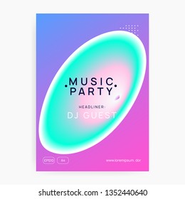 Summer music. Fluid holographic gradient shape and line. Electronic sound. Night dance lifestyle holiday. Futuristic indie club cover layout. Fest poster and flyer for summer music.