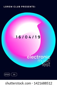 Summer music. Fluid holographic gradient shape and line. Commercial indie show cover template. Electronic sound. Night dance lifestyle holiday. Fest poster and flyer for summer music.