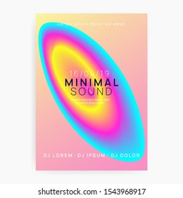 Summer music. Fluid holographic gradient shape and line. Modern techno show banner design. Electronic sound. Night dance lifestyle holiday. Fest poster and flyer for summer music.