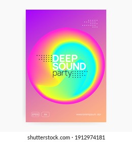 Summer music. Fluid holographic gradient shape and line. Commercial disco club magazine design. Electronic sound. Night dance lifestyle holiday. Fest poster and flyer for summer music.