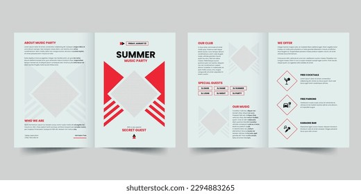 Summer Music Party bifold brochure template. A clean, modern, and high-quality design bifold brochure vector design. Editable and customize template brochure