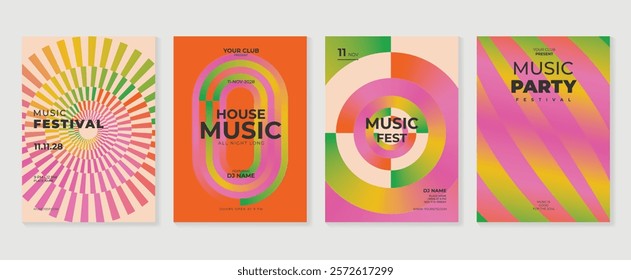 Summer music poster design background vector set. Electro Sound Cover template with vibrant abstract gradient geometric shape, line wave. Design for social media, party, music festival.