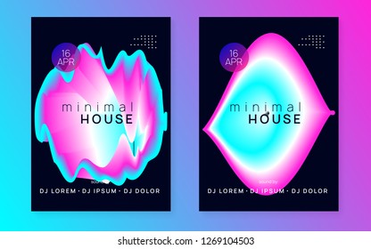 Summer music set. Cool techno concert presentation layout. Fluid holographic gradient shape and line. Electronic sound. Night dance lifestyle holiday. Fest poster and flyer for summer music.
