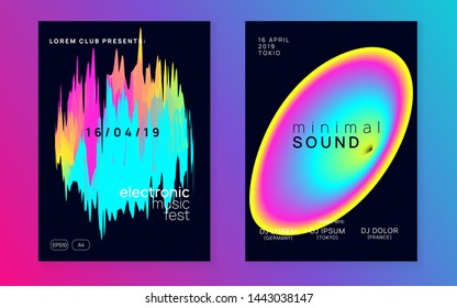 Summer music set. Creative indie show invitation design. Electronic sound. Night dance lifestyle holiday. Fluid holographic gradient shape and line. Fest poster and flyer for summer music.