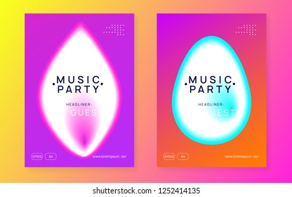 Summer music set. Electronic sound. Night dance lifestyle holiday. Fluid holographic gradient shape and line. Futuristic techno event brochure template. Fest poster and flyer for summer music.