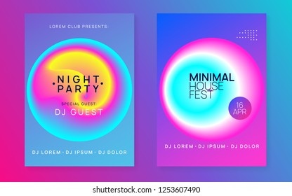 Summer music set. Electronic sound. Night dance lifestyle holiday. Wavy indie concert magazine template. Fluid holographic gradient shape and line. Fest poster and flyer for summer music.