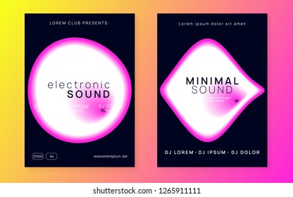 Summer music set. Electronic sound. Night dance lifestyle holiday. Abstract techno club presentation template. Fluid holographic gradient shape and line. Fest poster and flyer for summer music.