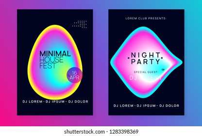 Summer music set. Electronic sound. Night dance lifestyle holiday. Minimal indie show banner template. Fluid holographic gradient shape and line. Fest poster and flyer for summer music.