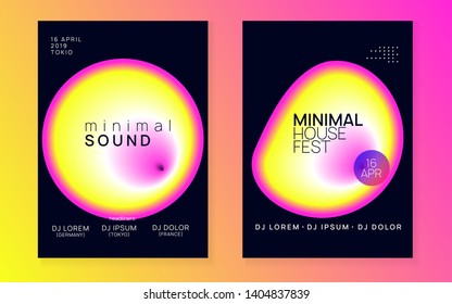 Summer music set. Electronic sound. Night dance lifestyle holiday. Wavy electro club presentation template. Fluid holographic gradient shape and line. Fest poster and flyer for summer music.