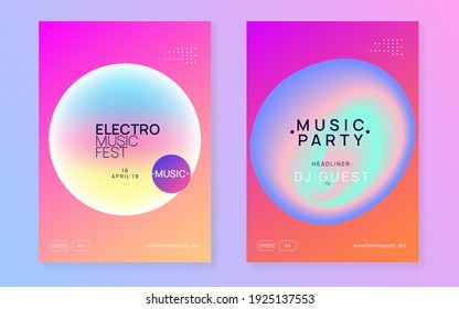 Summer music set. Electronic sound. Night dance lifestyle holiday. Fluid holographic gradient shape and line. Wavy techno concert presentation template. Fest poster and flyer for summer music.