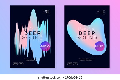 Summer music set. Feminine disco event magazine design. Fluid holographic gradient shape and line. Electronic sound. Night dance lifestyle holiday. Fest poster and flyer for summer music.