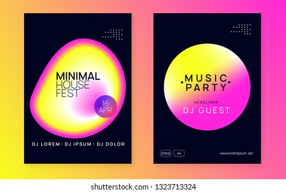 Summer music set. Fluid holographic gradient shape and line. Electronic sound. Night dance lifestyle holiday. Dynamic disco show brochure template. Fest poster and flyer for summer music.