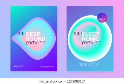 Summer music set. Futuristic disco club brochure template. Fluid holographic gradient shape and line. Electronic sound. Night dance lifestyle holiday. Fest poster and flyer for summer music.
