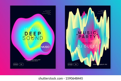 Summer music set. Futuristic techno event banner template. Fluid holographic gradient shape and line. Electronic sound. Night dance lifestyle holiday. Fest poster and flyer for summer music.