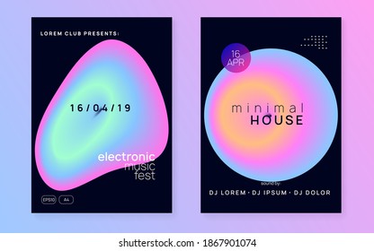 Summer music set. Geometric electro show presentation layout. Fluid holographic gradient shape and line. Electronic sound. Night dance lifestyle holiday. Fest poster and flyer for summer music.