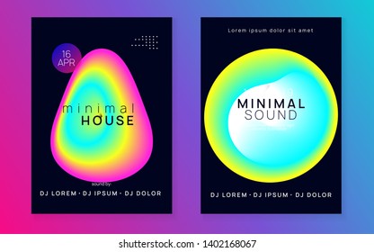 Summer music set. Wavy indie event brochure template. Fluid holographic gradient shape and line. Electronic sound. Night dance lifestyle holiday. Fest poster and flyer for summer music.
