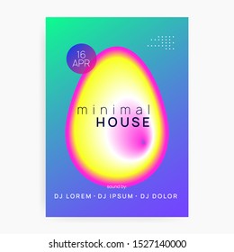 Summer music. Trendy indie concert brochure layout. Fluid holographic gradient shape and line. Electronic sound. Night dance lifestyle holiday. Fest poster and flyer for summer music.