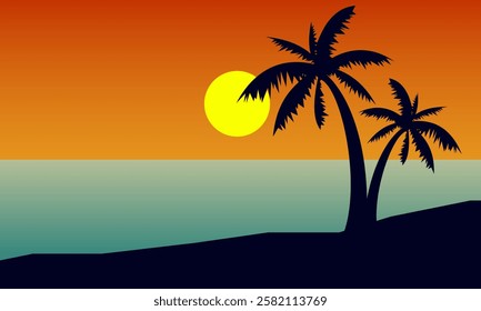 Summer Natural Landscape at Sea with Coconut Trees