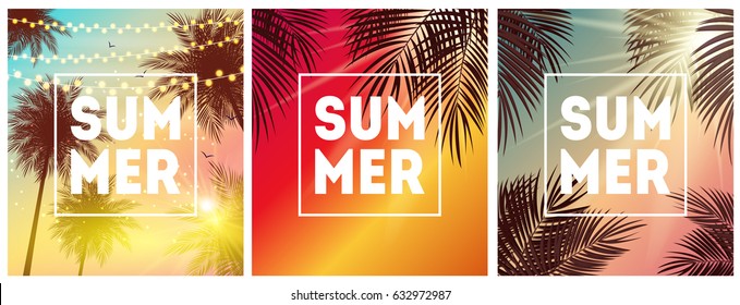 Summer Natural Placard, Poster, Flyer or Invitation Background  Collection Set with Frame Vector Illustration EPS10
