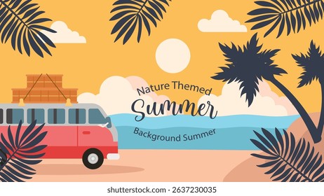 Summer Nature Background with Abstract Shapes and Palm Leaves.Vector illustration