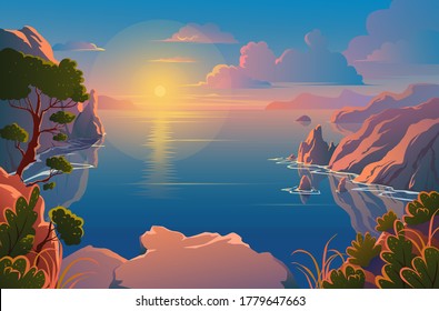 Summer, nature, beautiful landscape. Sunrise over the sea