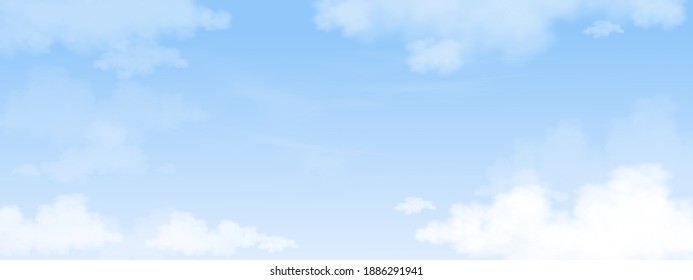 Cielo azul natural de verano, nubes esponjosas. Fondo de primavera con cielo matutino.Banner de plantilla horizontal para fondo de verano o primavera