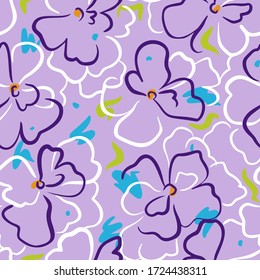 Sommer Natur botanischer Hintergrund. Große blühende Knospen. Nahtloses Muster ohne Blumen. Konturzeichnung Elegante Wildblumen schmücken schlichtes Design. Gut für Tapeten, Textilien und Stoff.