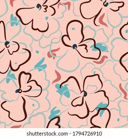 Summer nature botanical background. Large daisy flower buds. Floral seamless pattern. Outline contour drawing. Elegant wild flowers ornament simple design. Good for wallpaper, textile and fabric.