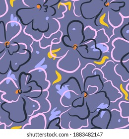 Summer nature botanical background. Large daisy flower buds. Floral seamless pattern. Outline contour drawing. Elegant wild flowers ornament simple design. Good for wallpaper, textile and fabric.