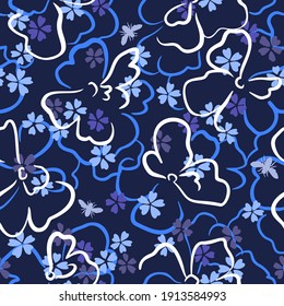 Fondo botánico natural de verano. Flores de margarita grandes y pequeñas. Patrón floral sin fisuras. Dibujo de contorno de contorno de contorno de contorno. Flores de sombra plana adornadas con un diseño sencillo. Bien por el tejido.