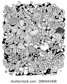 Summer nature cartoon vector doodles illustration. Summertime poster design. Season elements and objects background. Sketchy funny picture. All items are separated