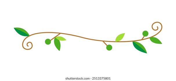Summer nature elements decorated branch border isolated on white background.