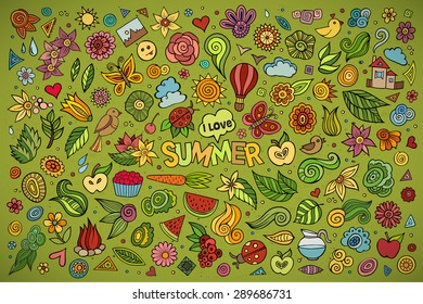 Summer nature hand drawn vector symbols and objects