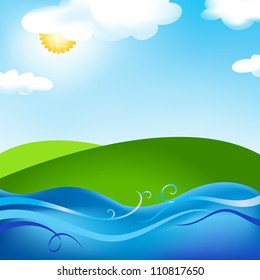 Summer nature image with sun meadow and sea 01