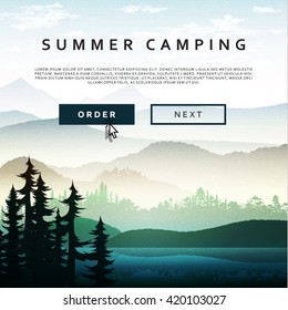 Summer Nature and landscape mountain  forest and lake. Advertising background travel and camping.  National Park.