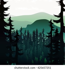 Summer nature and landscape. Mountain with forest and lake.  National Park. Background green  gaming .