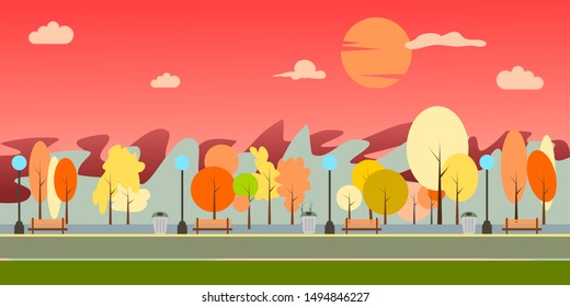 Summer Nature Park in city vector illustration.