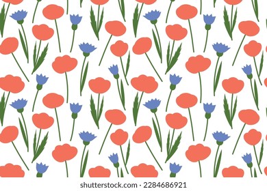 naturaleza veraniega patrón sin fisuras con cachorros y cornflores - ilustración vectorial