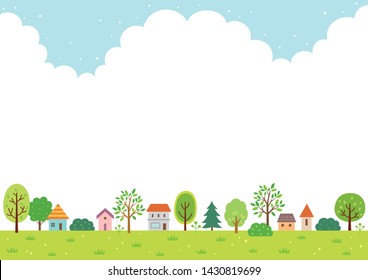 Summer nature and village  landscape