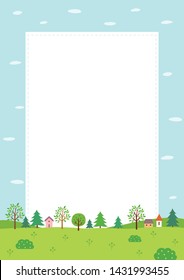Summer nature and village landscape.Frame,template,blank for space