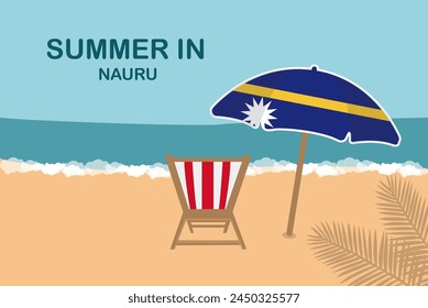 Summer in Nauru, beach chair and umbrella, vacation or holiday in Nauru, vacation concept vector design, summer holiday, sea sand sun, travel and tourism idea