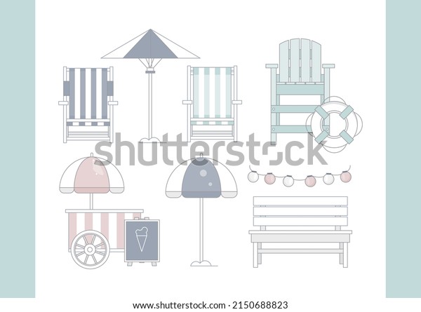 Summer Nautical Decor\
with cute elements. Decor in the style of sea travel, anchor,\
lifebuoy, lantern.
