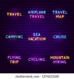 Summer Neon Text Set. Vector Illustration of Vacation Promotion.