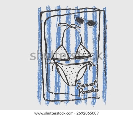 Summer never end. Tropical paradise artwork. Bikini graphic print artwork. Here comes the sun.